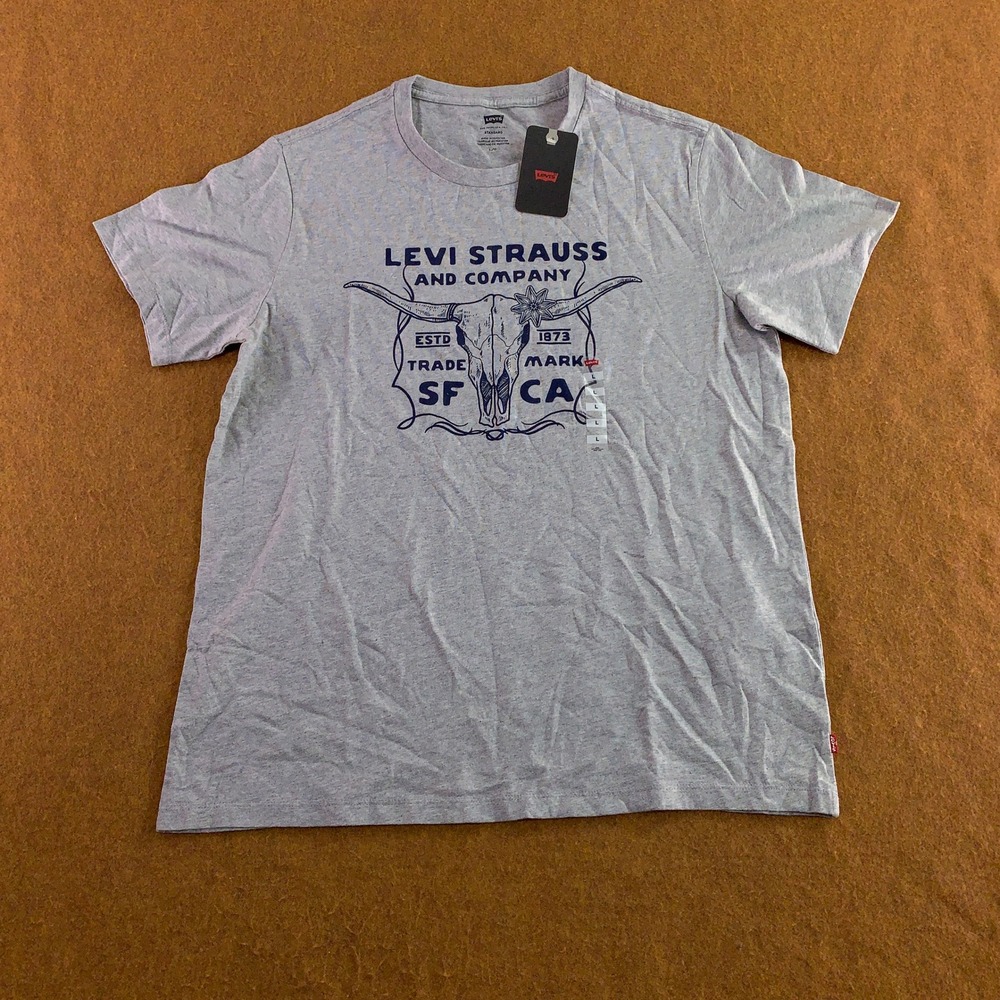 Levi Mens Large Gray Longhorn Skull Graphic Short Sleeve T-Shirt NWT